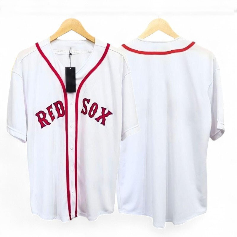 BAJU BASEBALL JERSEY RED SOK PUTIH PRIA WANITA TERLARIS UKURAN JUMBO BIGSIZE / BAJU BASEBALL PRIA