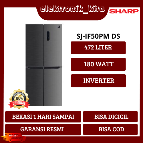 KULKAS SIDEBYSIDE 4 PINTU SHARP DARK SILVER INVERTER QUEEN SERIES 472 L GARANSI 10 THN PLASMACLUSTER