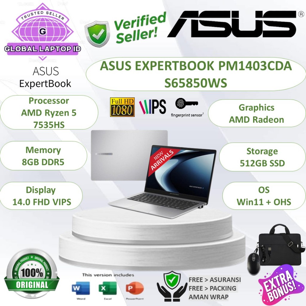 RESMI Laptop Asus ExpertBook PM1403CDA Amd Ryzen 5 7535HS | P1403CVA Intel I3 1315U RAM 24GB DDR5 1T