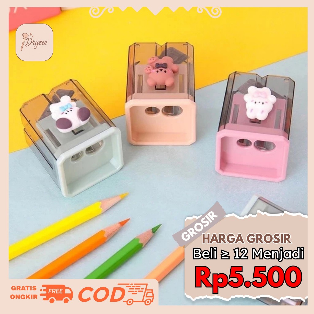 

Rautan Serutan Pensil Putar Sharpener 2 Lubang Karakter Rautan Dengan Penutup Rautan Tabung AT32