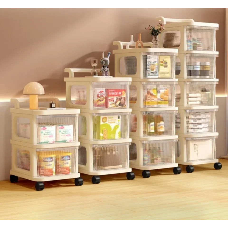 Rak Susun Serbaguna Beroda Portable / Rak Troli Susun Serbaguna Rak Salon Dapur Laci Penyimpanan Org
