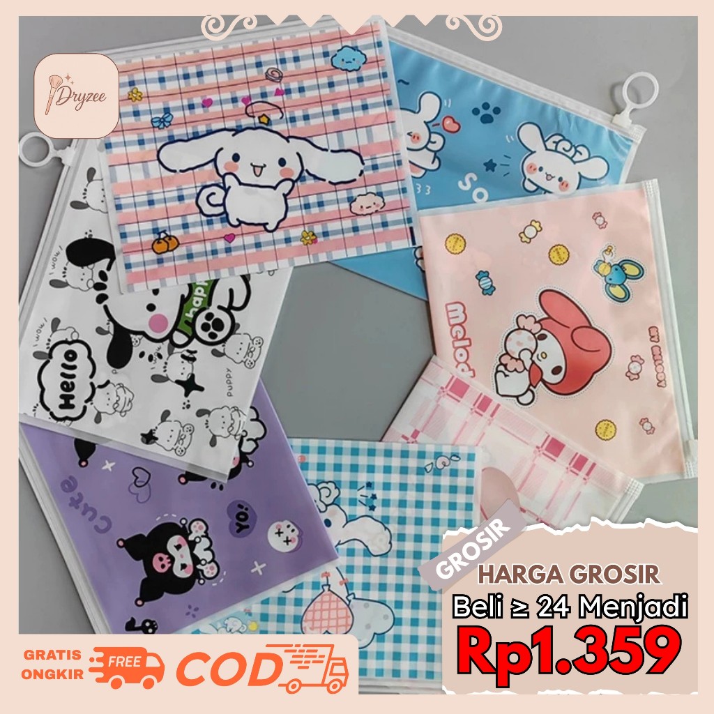 

Tempat Pensil Anti Air Alat Tulis Kantor Organizer Transparan Kartun Pouch Make Up Anti Air ST29