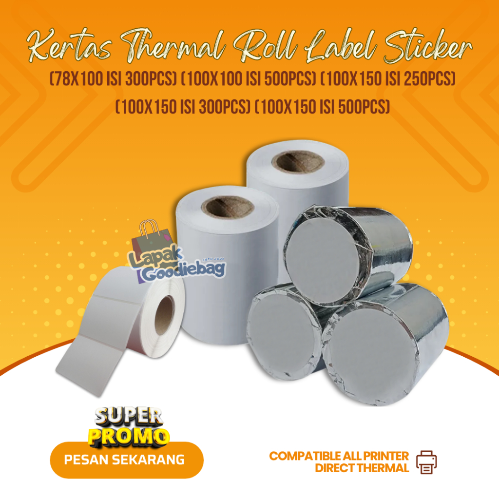 

Kertas Thermal LABEL STICKER 78x100 100x100 100x150 ROLL Kertas Barcode Cetak Resi Online Shop Ekspedisi