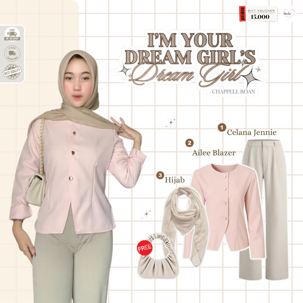 Caca One Set Wanita Kekinian Korea Hijab ( Hijab + Blazer + Celana + Tas )Ootd Hijab Casual - ML76