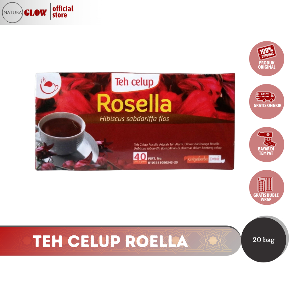 

TEH HERBAL ROSELLA – teh celup bunga rosella merah | bantu redakan batuk & tensi tinggi | minuman sehat alami | 20 kantong | Griya Herba