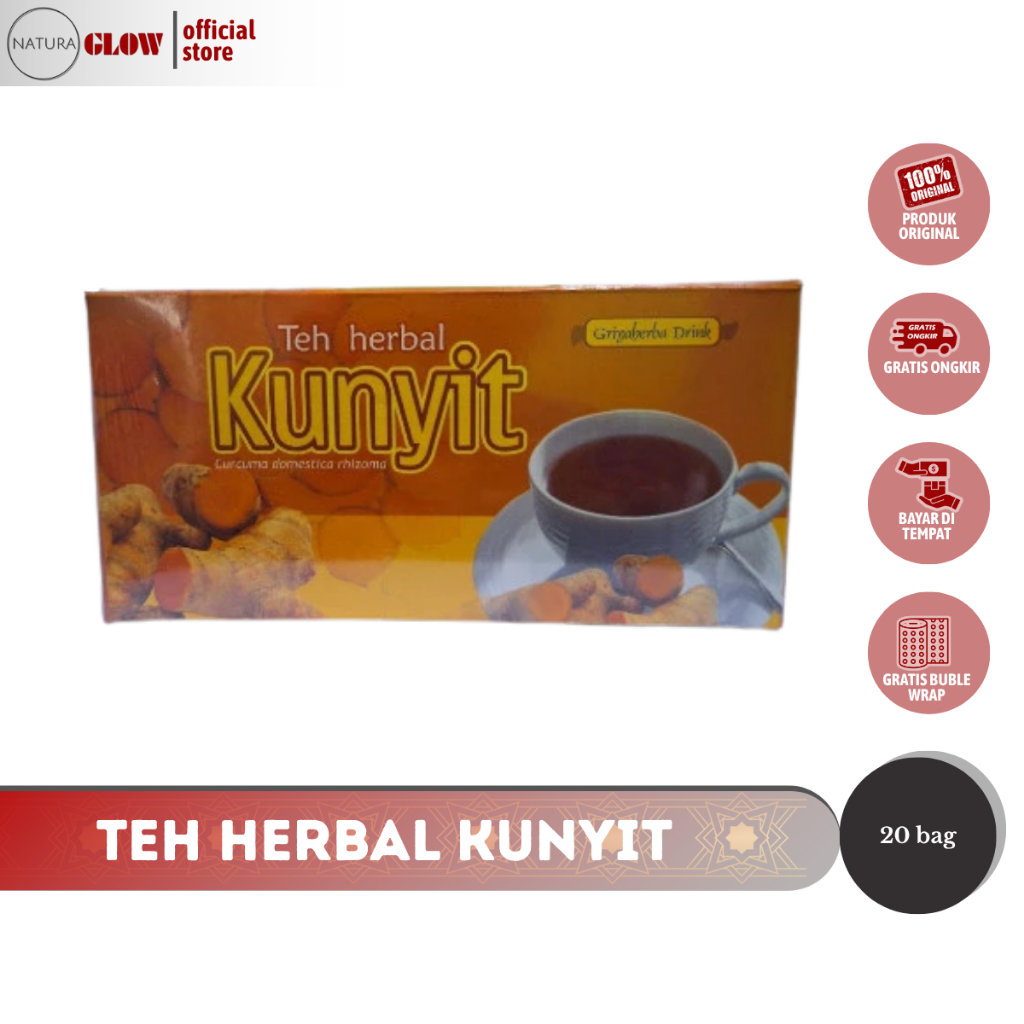 

TEH KUNYIT MAAG – teh herbal kunyit Griya Herba | redakan sakit maag | bantu perut nyaman | aman untuk lambung sensitif | teh celup isi 20 | original