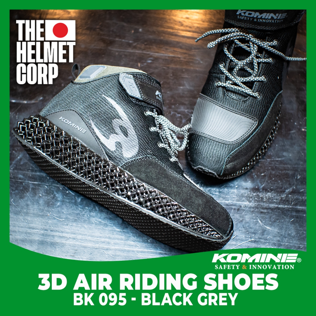 SHOES 3D AIR KOMINE BK 095 BLACK GREY ORIGINAL SEPATU RIDING KOMINE DESAIN 3D KOMINE BK-095