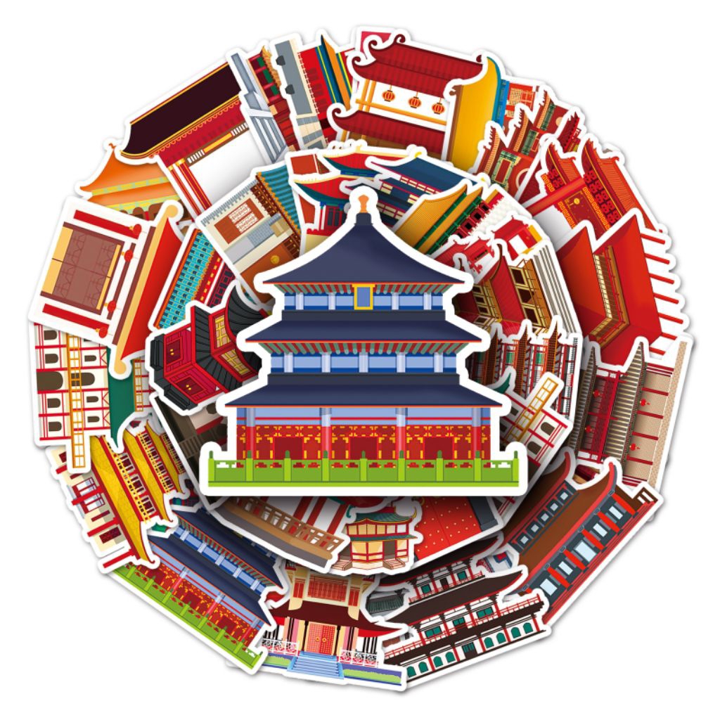 

[50 Pcs] DECO STICKER | STICKER DIY | JURNAL AESTHETIC cina tradisional koper gaya Cina arsitektur kuno Cina tren kreatif tradisional grafiti laptop