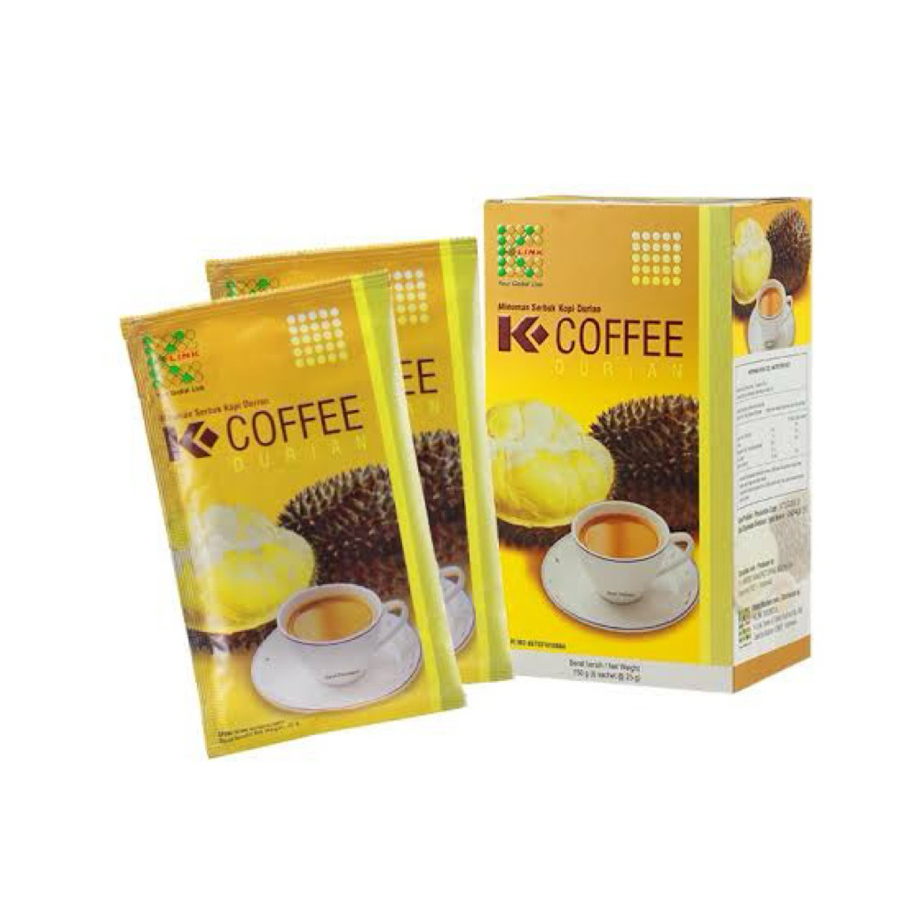 

K-COFFEE Durian Original K Link (1 Box isi 6 Sachet) Kopi Aroma Durian Meningkatkan Gairah dan Stamina serta Membantu Menurunkan Tekanan Darah Original K-Link Official Store