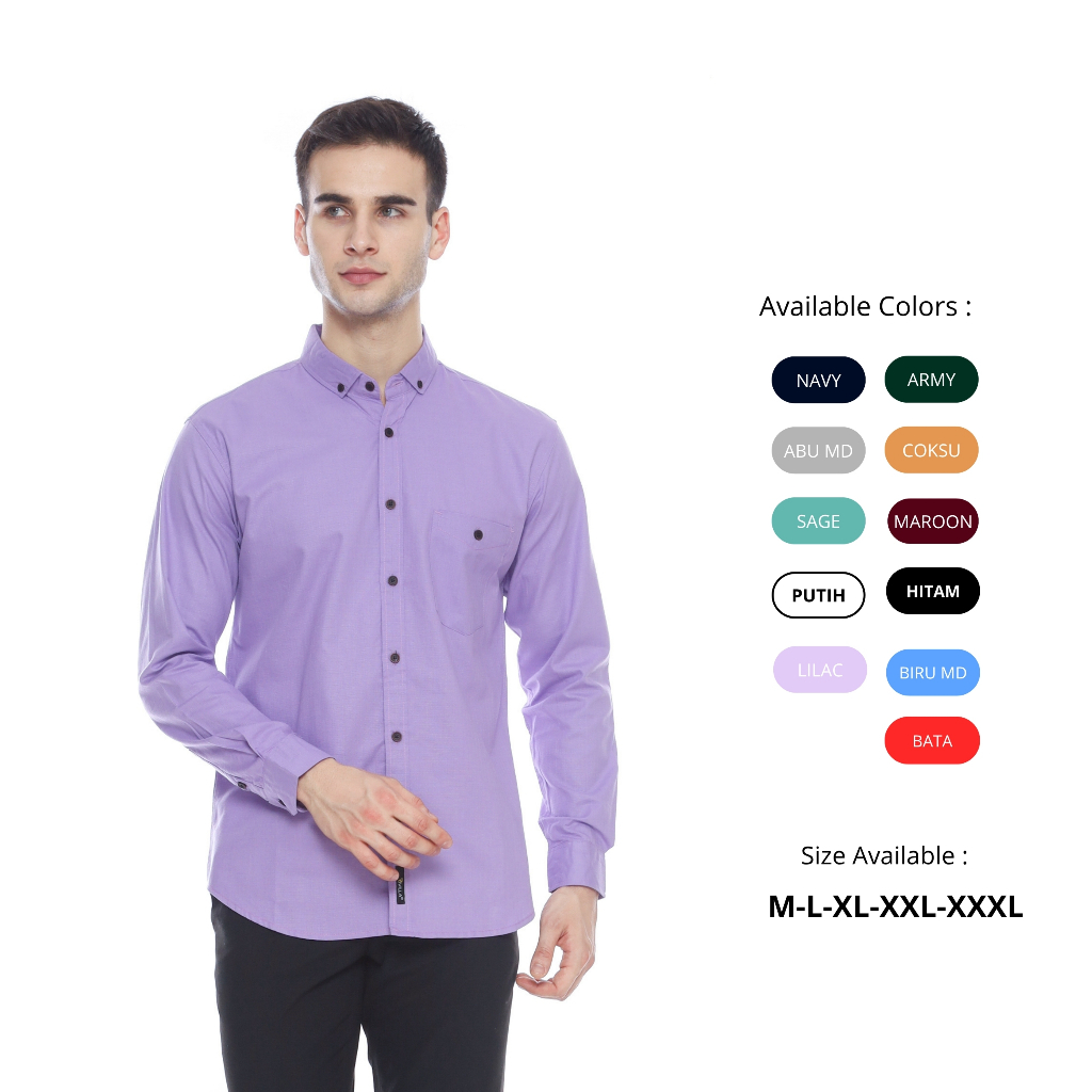 Kemeja Pria Lengan Panjang Warna Lilac Slim Fit – Baju Polos Casual & Formal Kekinian