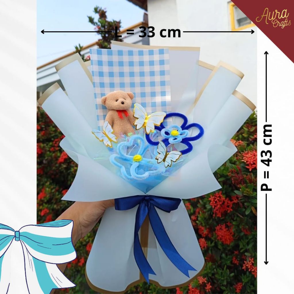 BUKET KUPU-KUPU BONEKA / BUKET BONEKA / WISUDA GRADUATION  / SEMPRO / BUNGA KAWAT BULU / BUKET WISUD