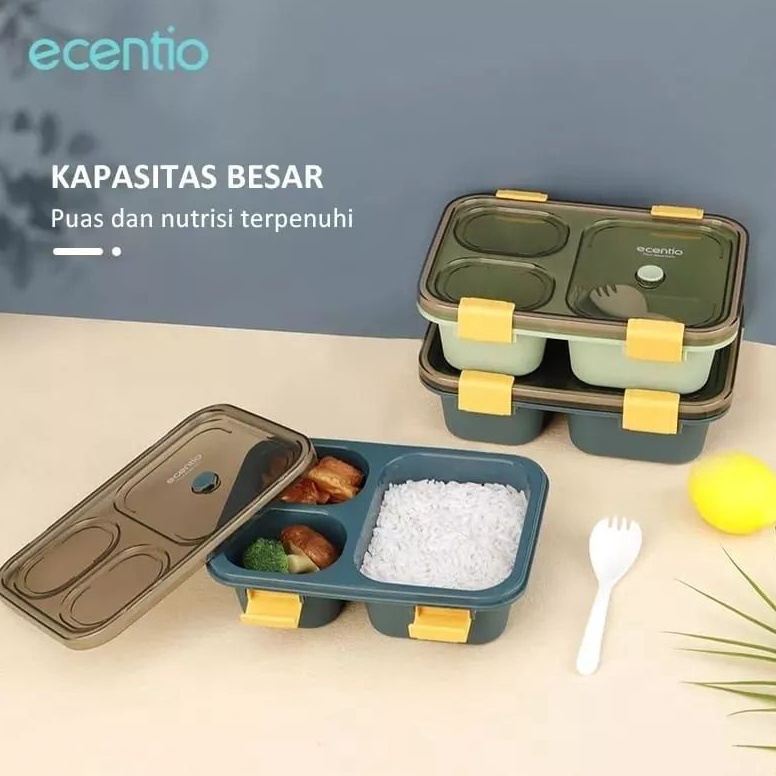 Promo ecentio Kotak Makan Lunch Box 3 Grid 85ml Kotak Bekal Anti Tumpah