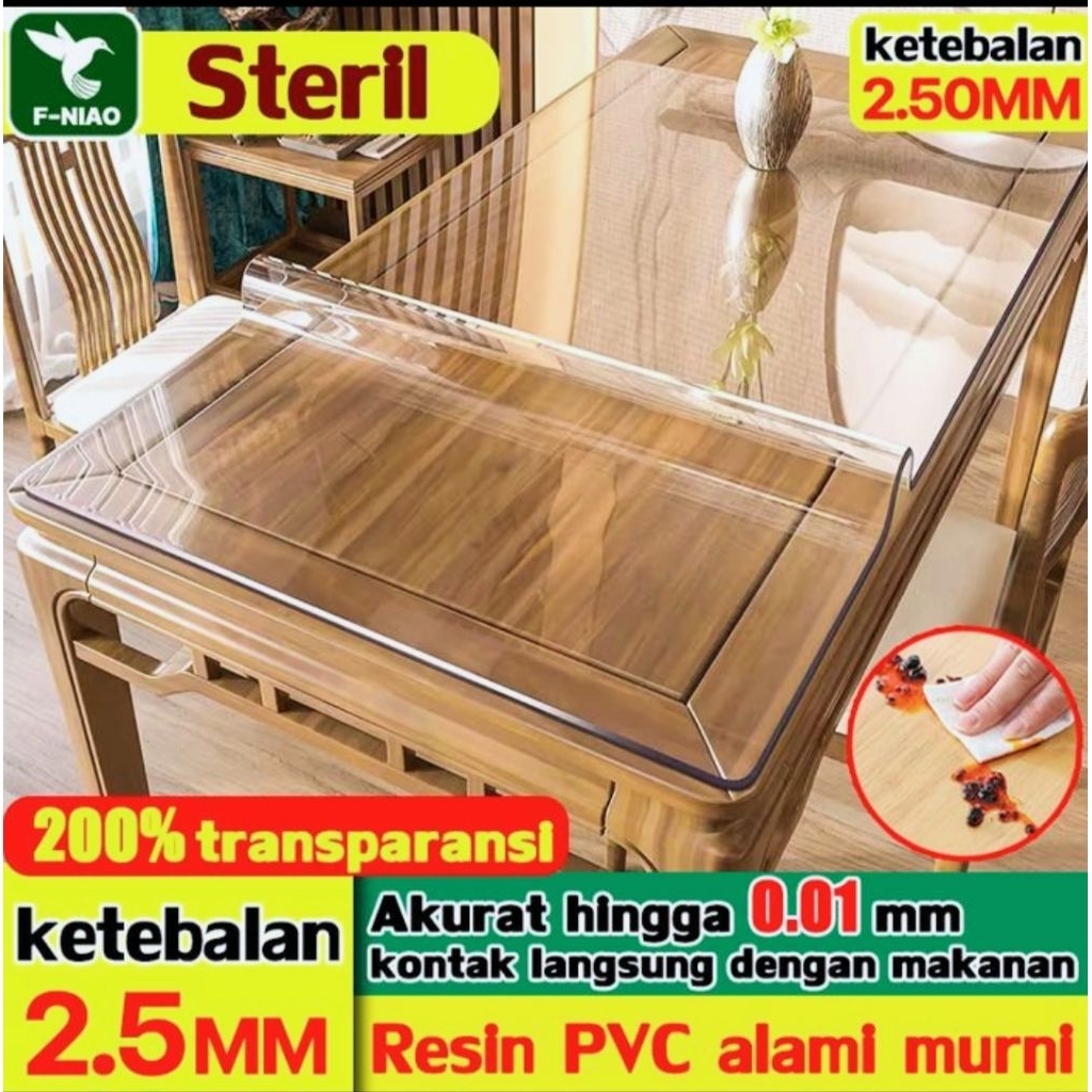 Taplak Meja Transparan Tebal 2.5mm Bahan Mika Plastik Taplak Meja Makan PVC Transparan -