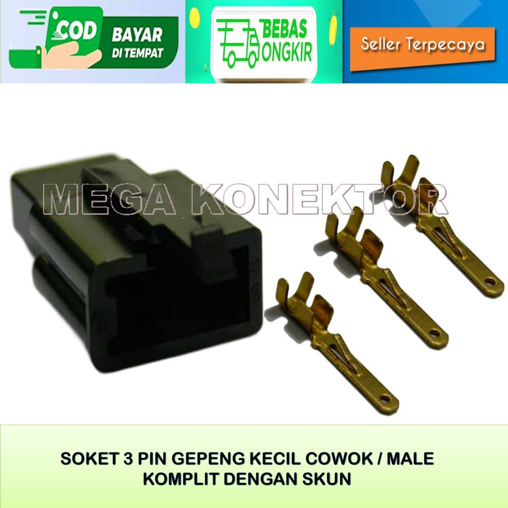 SOKET KABEL MOTOR 3 PIN KECIL HITAM  MALE-SOKET –SOKET KABEL–3 PIN- SOKET - SOKET KABEL 3 PIN NYLON