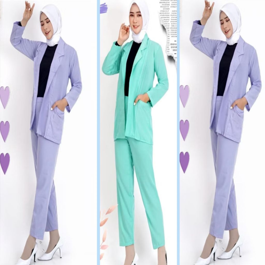 Setelan Wanita 2in 1 Blazer Kulot Wanita Lengan Panjang