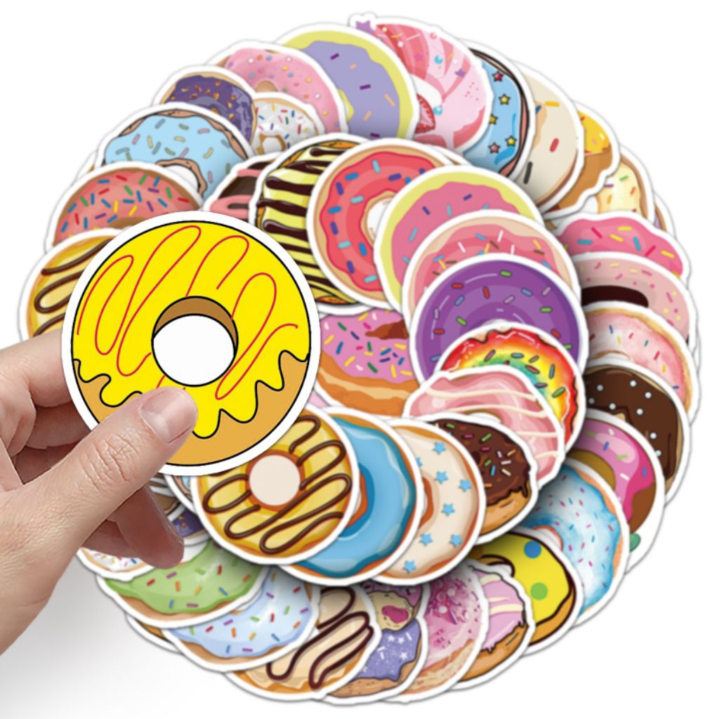 

[50 Pcs] DECO STICKER | STICKER DIY | JURNAL AESTHETIC DONUTS donat untuk dekorasi skuter, stiker bagasi, laptop, mobil dan sepeda motor