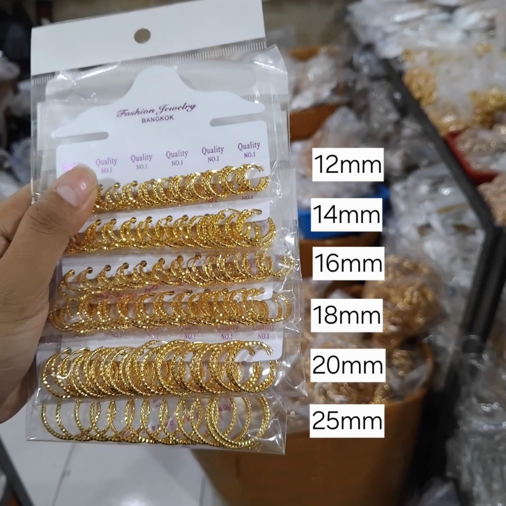 Anting Gipsy Anting Wanita Dewasa Grosir 12 pasang. ukuran 12mm-25mm.