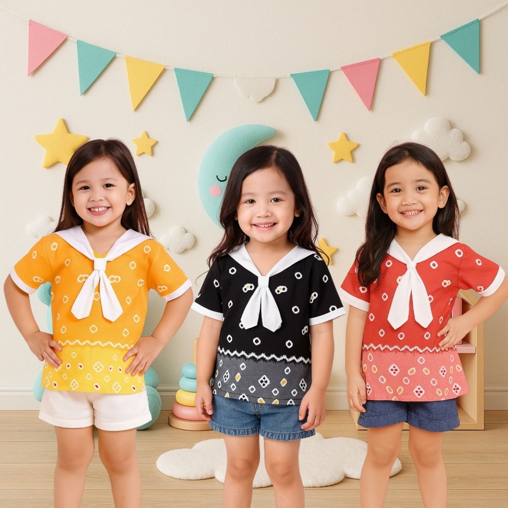 atasan.blus batik tiara anak perempuan/baju batik merah putih/atasan batik merah.blu.dres tunik..