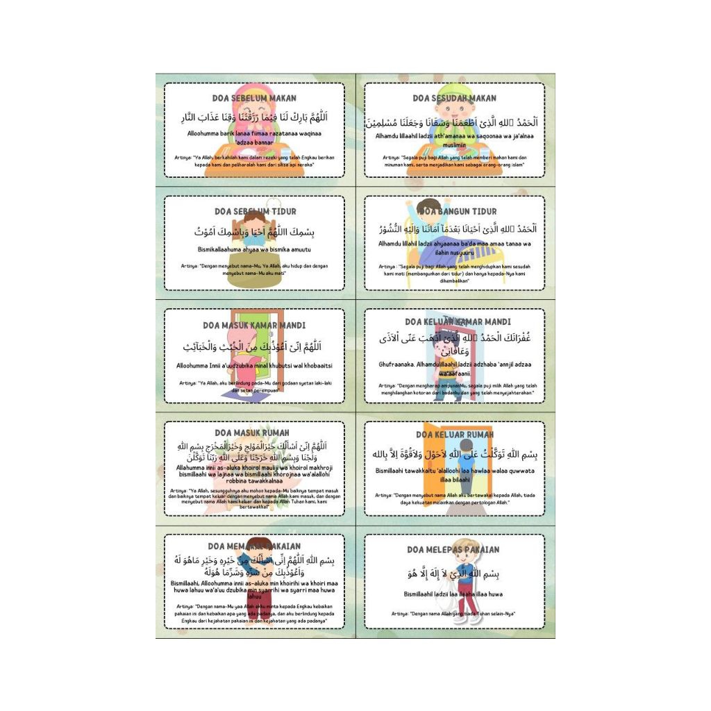 poster art cartoon kumpulan doa doa untuk pembelajaran anak