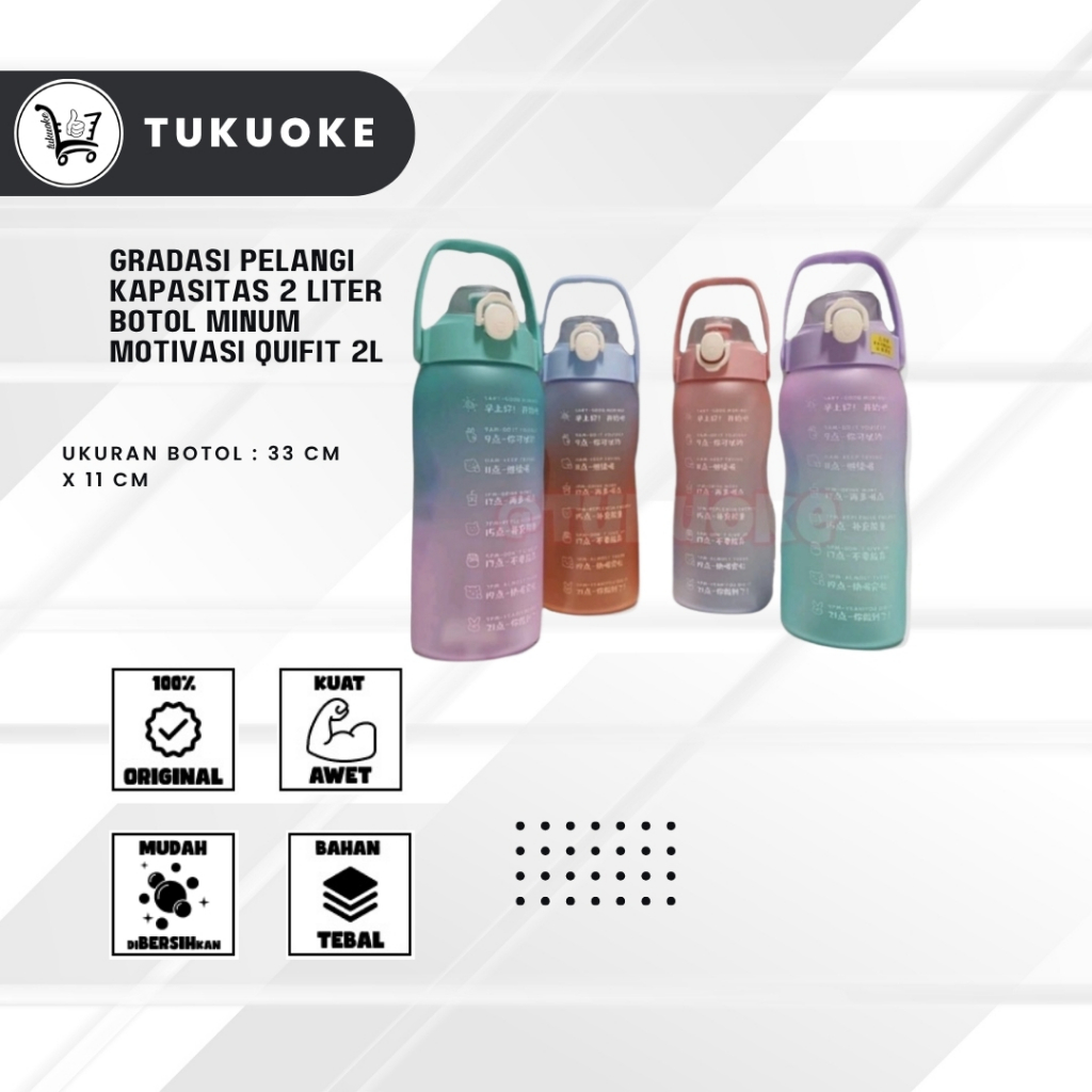 [BOTOL VIRAL] GRADASI PELANGI KAPASITAS 2 LITER Botol Minum Motivasi Quifit 2L Botol Air MINUM OLAHR