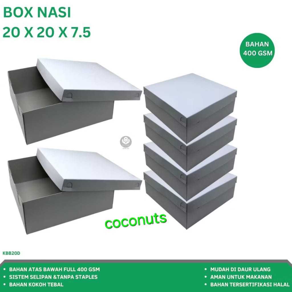 

Kotak Makanan Kertas / Box Nasi Putih 20x20 dan 18x18 1 Pack isi 50 Pcs