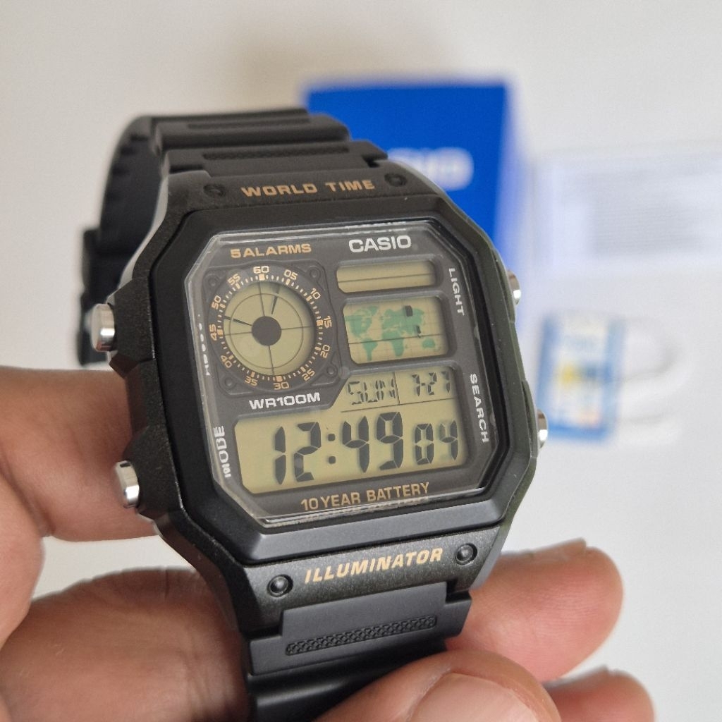 Casio General AE-1200WH-1BVDF Klasik Jam Tangan Digital Watch Hitam Stopwatch Pria