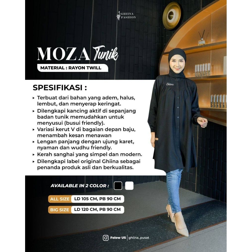 COD MOZA TUNIK GHIINA FASHION HITAM PUTIH TUNIK POLOS ATASAN KERJA