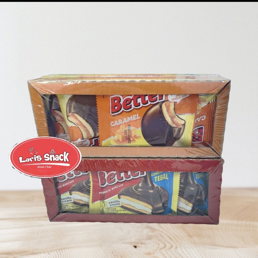 

Biskuit Better Coklat/Caramel 27gr (1 pack isi 10)
