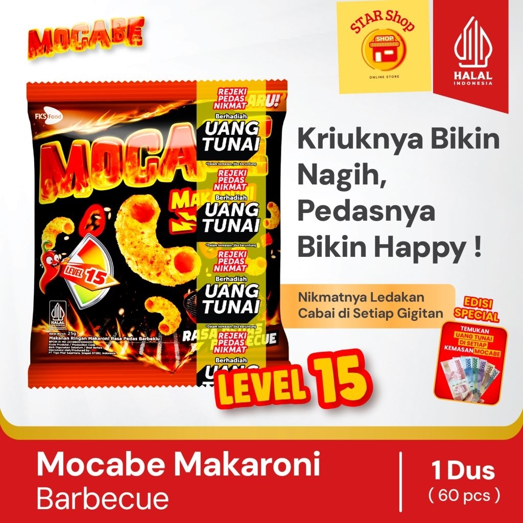 

Mocabe - Barbecue - Small Pack - 1 Karton (6 renceng) - 60 Pcs - 24gr (Free 12 Pcs)