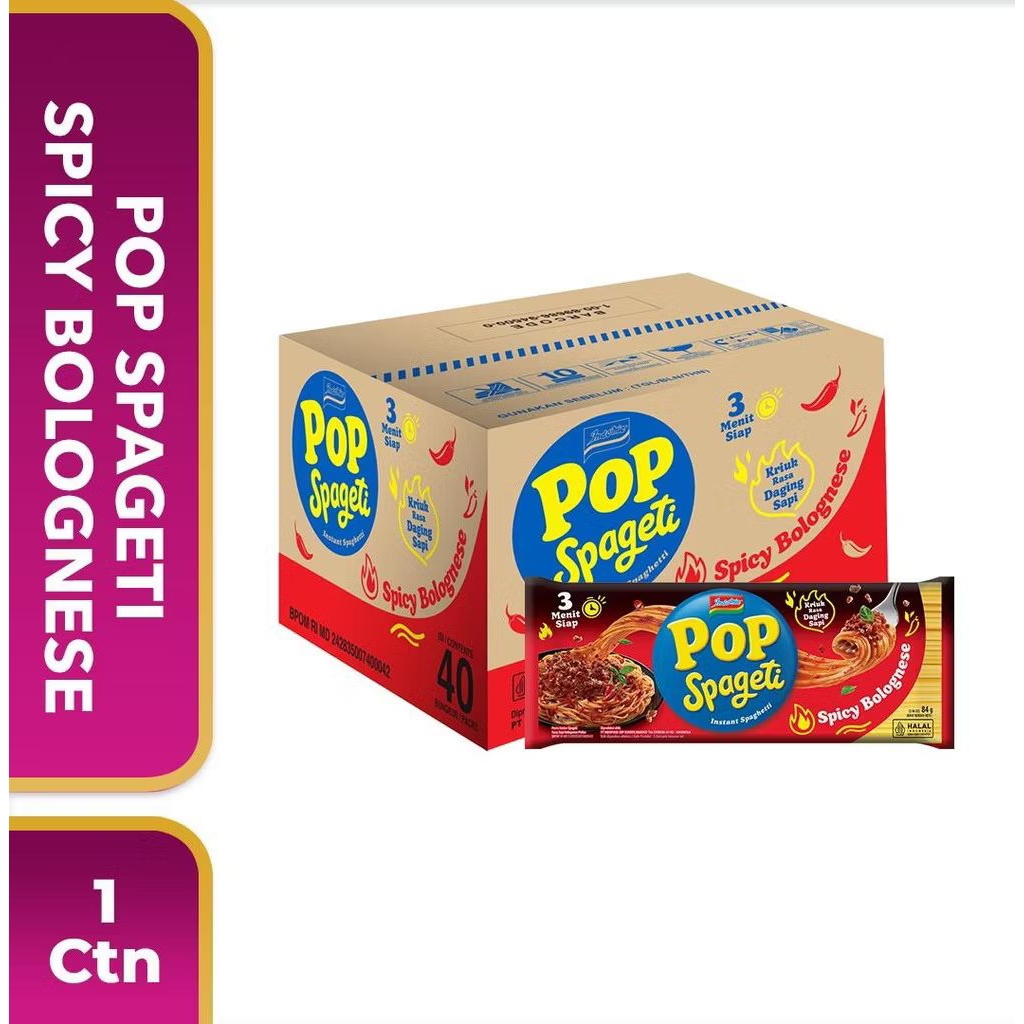 

1 Dus [ isi 40 pcs ] Pop Spageti Spicy Bolognese 84 Gr