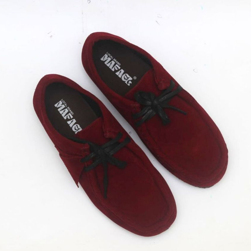 Sepatu Casual Pria Full maroon - Sepatu Chungky Wallabee Sepatu Kasual Pria tali merah natural