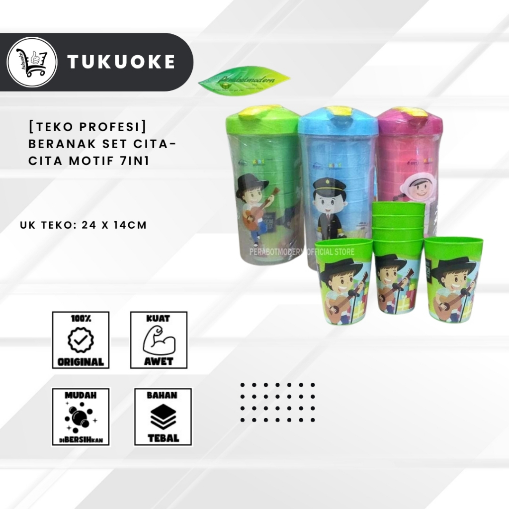 [TEKO PROFESI] BERANAK SET CITA-CITA MOTIF 7IN1 (1TEKO + 6GELAS)