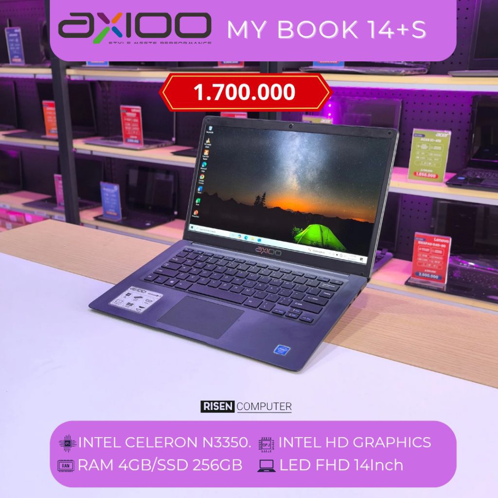Laptop Axioo Mybook 14+S Intel Celeron N3350 RAM 4GB SSD 256GB FHD 14inch Notebook Second Seken