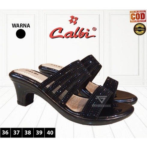 Calbi Sandal heels hak 5 cm slide dua selop slop elegan kasual pesta kondangan wanita original