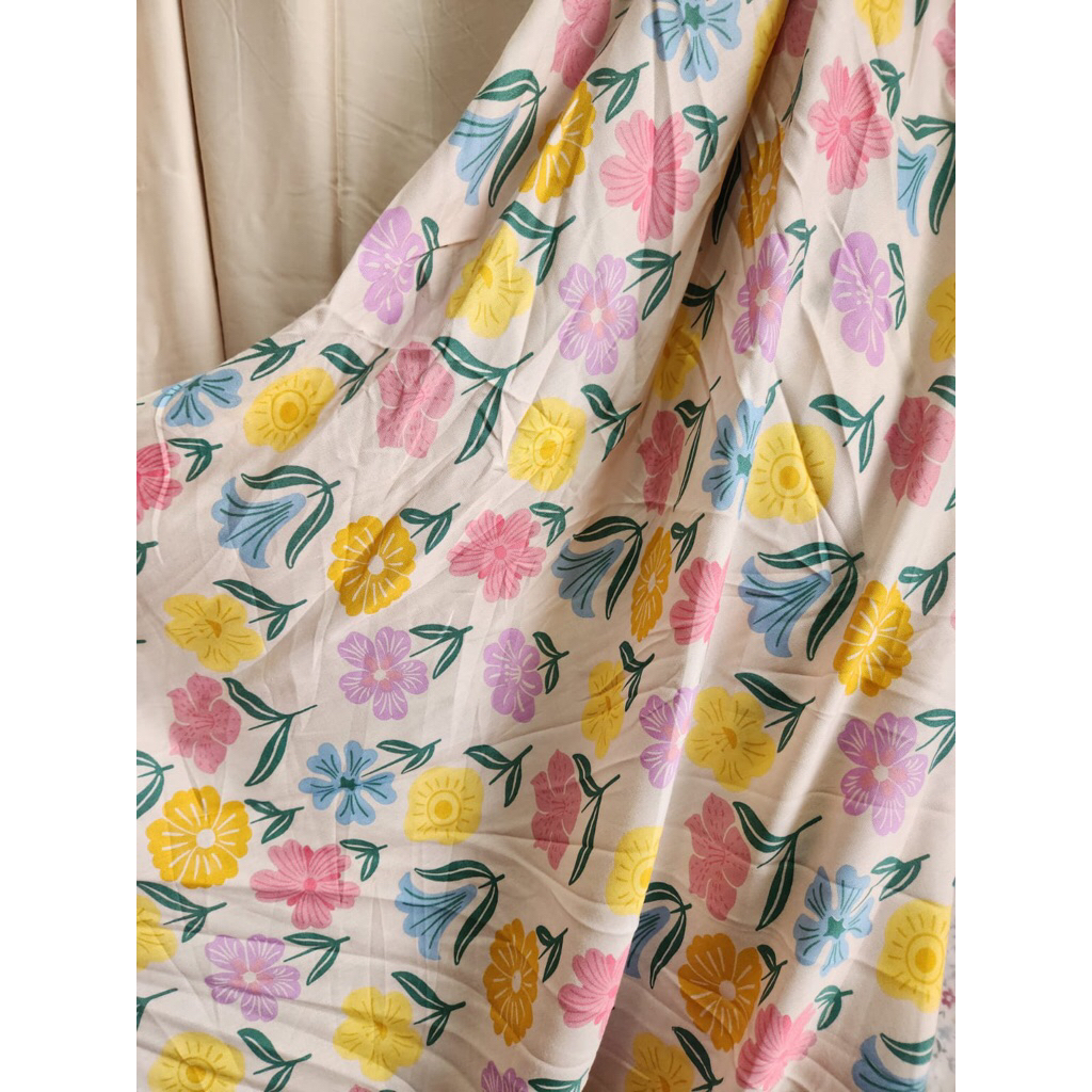 kain katun rayon viscose premium motif bunga mawar terbaru (0,5meter)