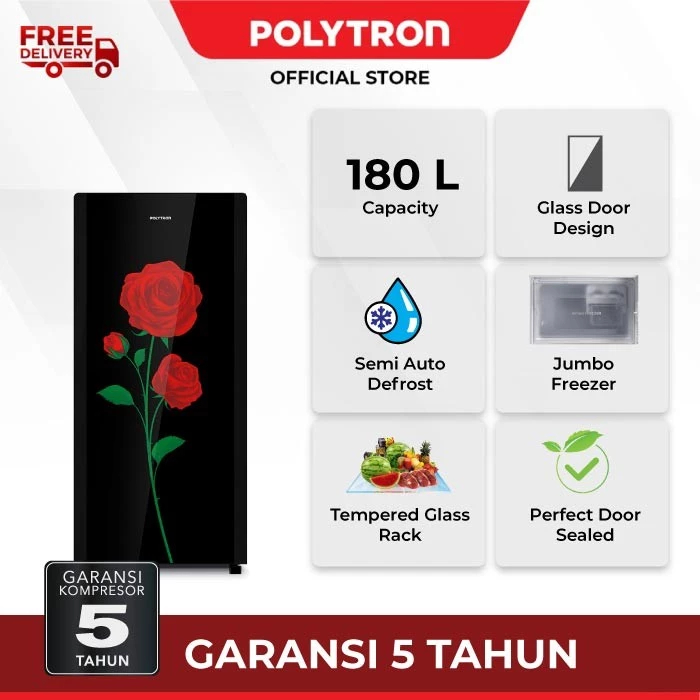 Kulkas Polytron 18 CRX 1 Pintu GLass Door 180 Liter Low watt