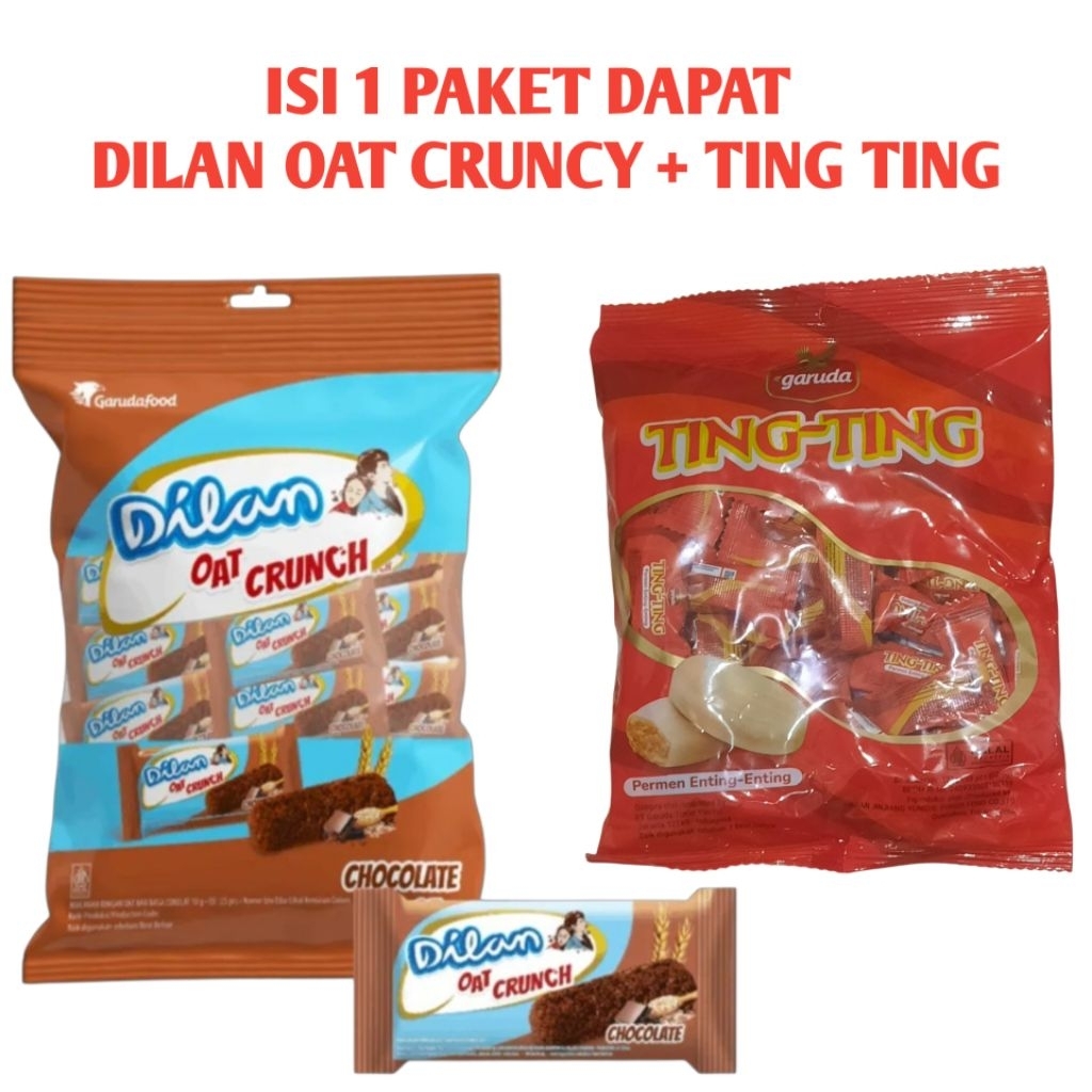 

DILAN OAT CRUNCY CHOCOLATE ISI 25PCS DAN PERMEN TING TING ISI 50PCS