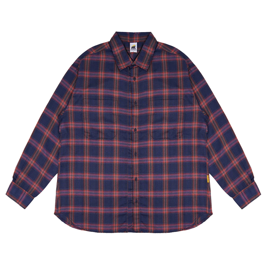 House of Smith TSM Kemeja Flanel Oversize Pria - Double Pocket Oversized Flannel Navy Orange - Flann