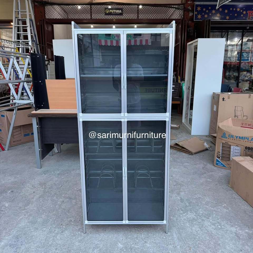 Lemari Piring Almunium/Rak Piring Minimalis Kaca Riben 69x33x162cm