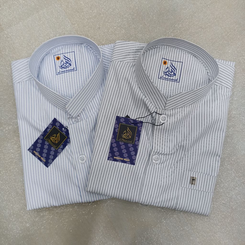 STOK TERBATAS Koko Salur Al Maimanah Model Haibah Kancing Buka Koko Motif Salur Koko Al Maimanah Mot