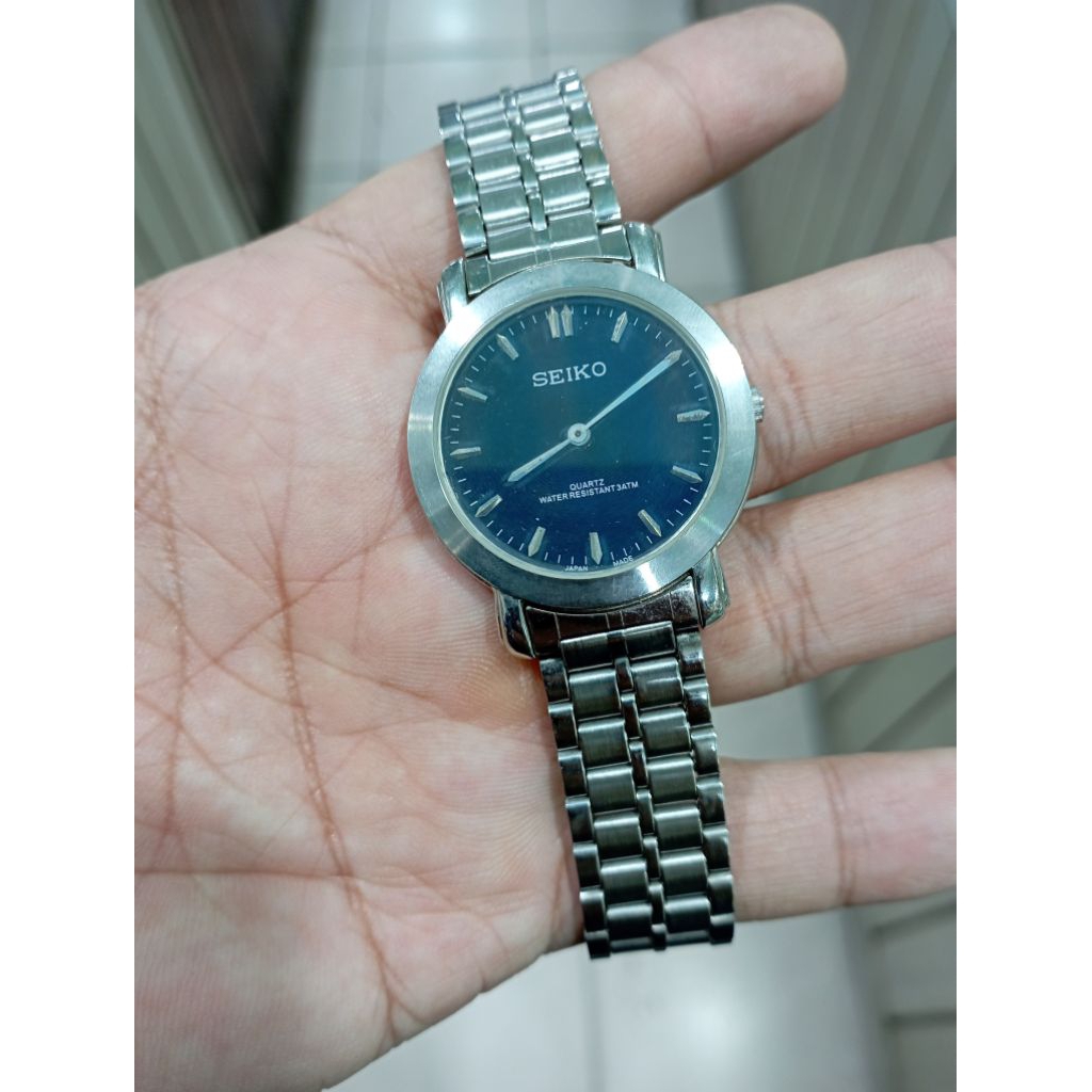 jam tangan pria elegan klasik tipis stainless steel normal siap pakai rantai panjang seiko quartz
