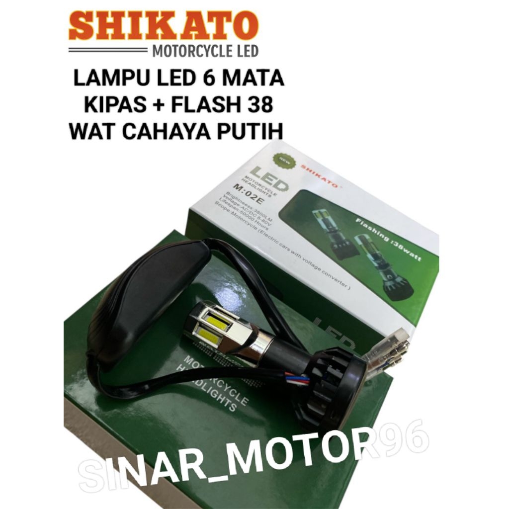 BOLA LAMPU DEPAN UTAMA LED 6 MATA 6 SISI + KIPAS BISA FLASH KEDIP HIGH QUALITY