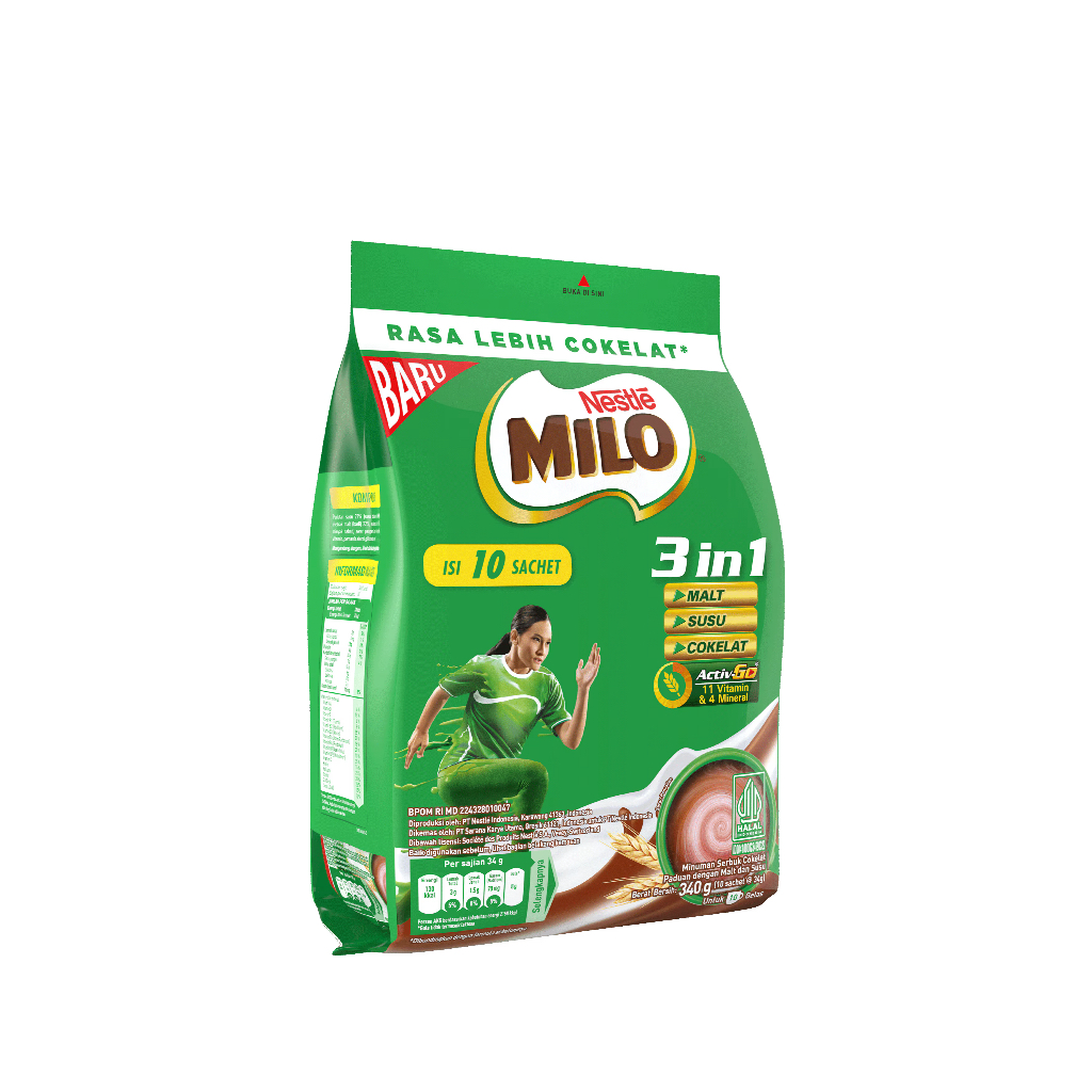 

MILO 3in1 Activ-Go Pouch 10 Sachet x 34g | Minuman Cokelat Energi Nestle |