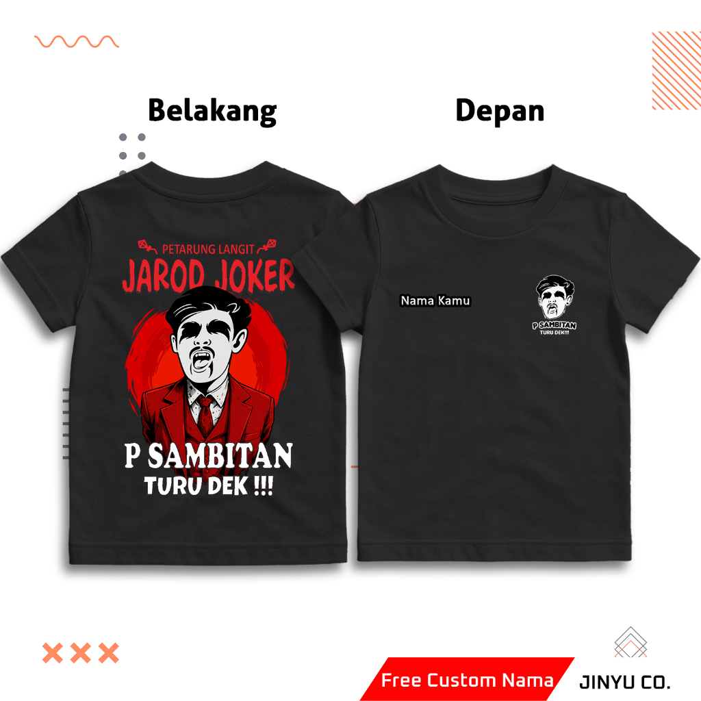 Kaos Anak| Kaos Anak Layangan P Sambitan Turu Dek Depan Belakang Custom Nama | Kaos Anak Jarod Joker