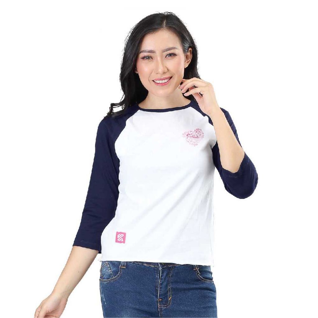 Kaos Raglan Wanita 3/4 Lengan Pendek Comfy Casual
