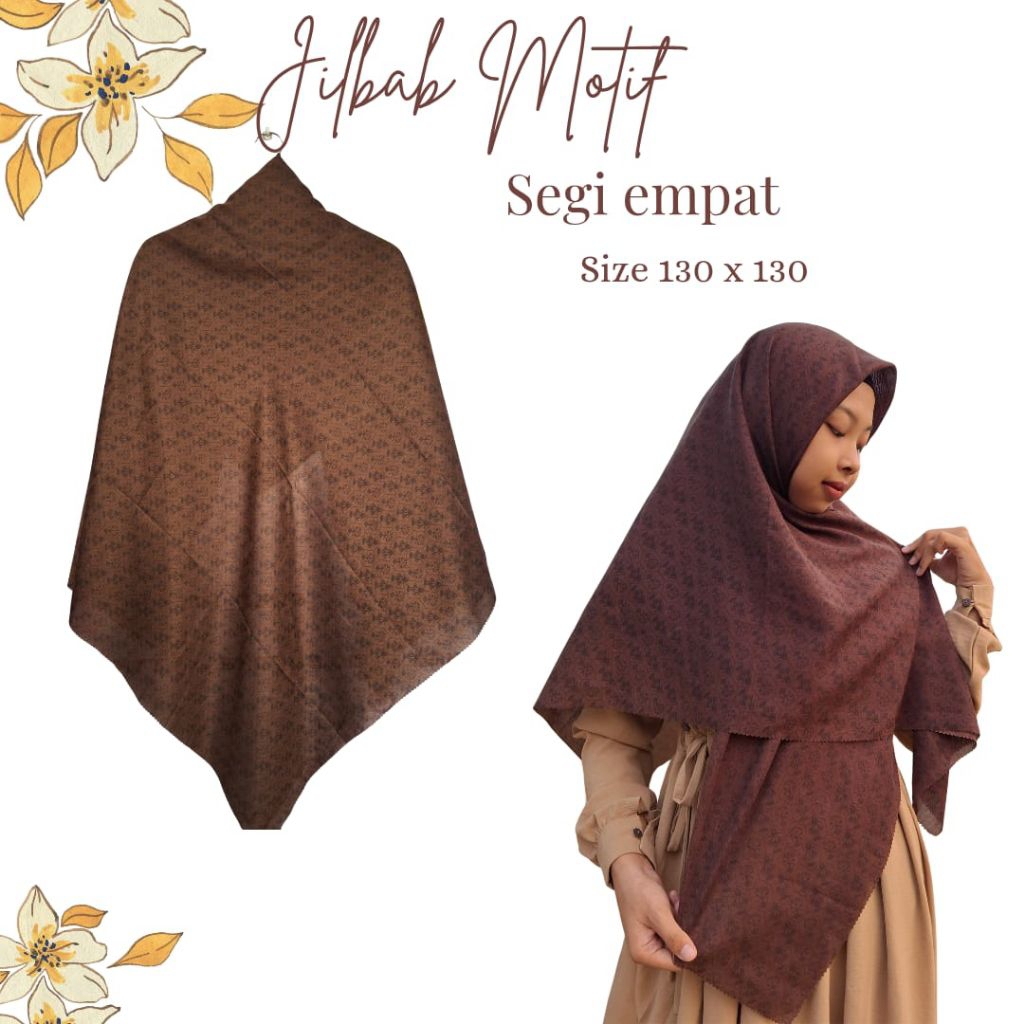 Jilbab Segi Empat voal Motif Coklat Tua Js 130x130cm Syar'i