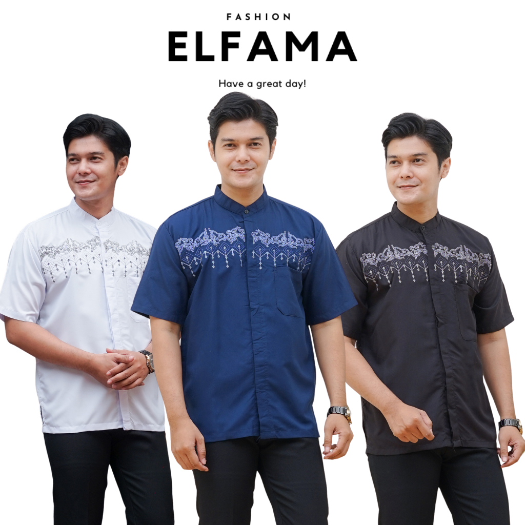 Baju Koko Dewasa Lengan Pendek Bordir Motif Akar Terbaru - Elfama Store