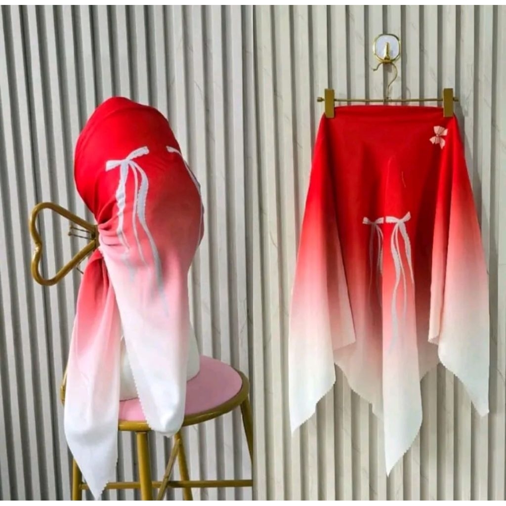 Jilbab Segi Empat Motif Merah Putih  Kemerdekaan