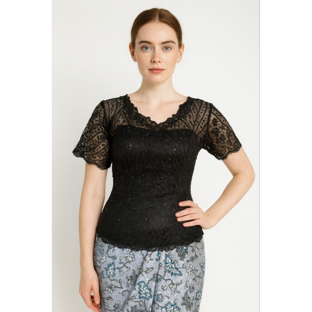 Kebaya Modern Wisuda Tunangan Warna Hitam Lengan Pendek 311