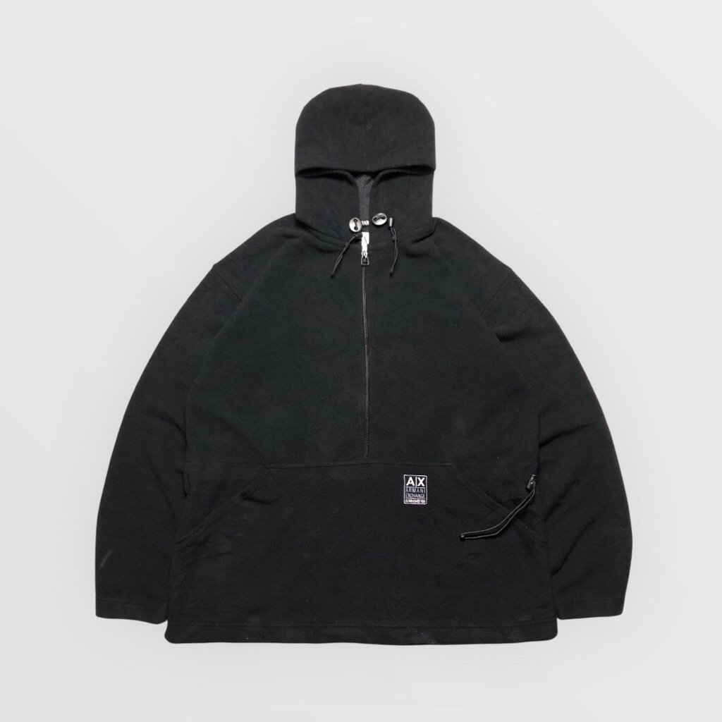 Armani Exchange A|X USA Fleece Half-Zip Hoodie Embroidered Logo Black